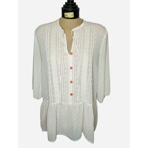Matilda‎ Jane Women's Light The Way Swiss Dot Tunic Blouse Sz M Cream Sheer